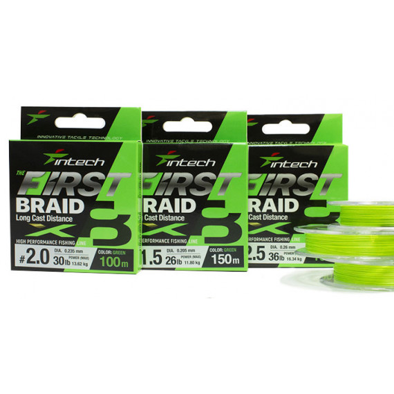 Gevlochten lijn Intech First Braid X8 Groen 150M 3